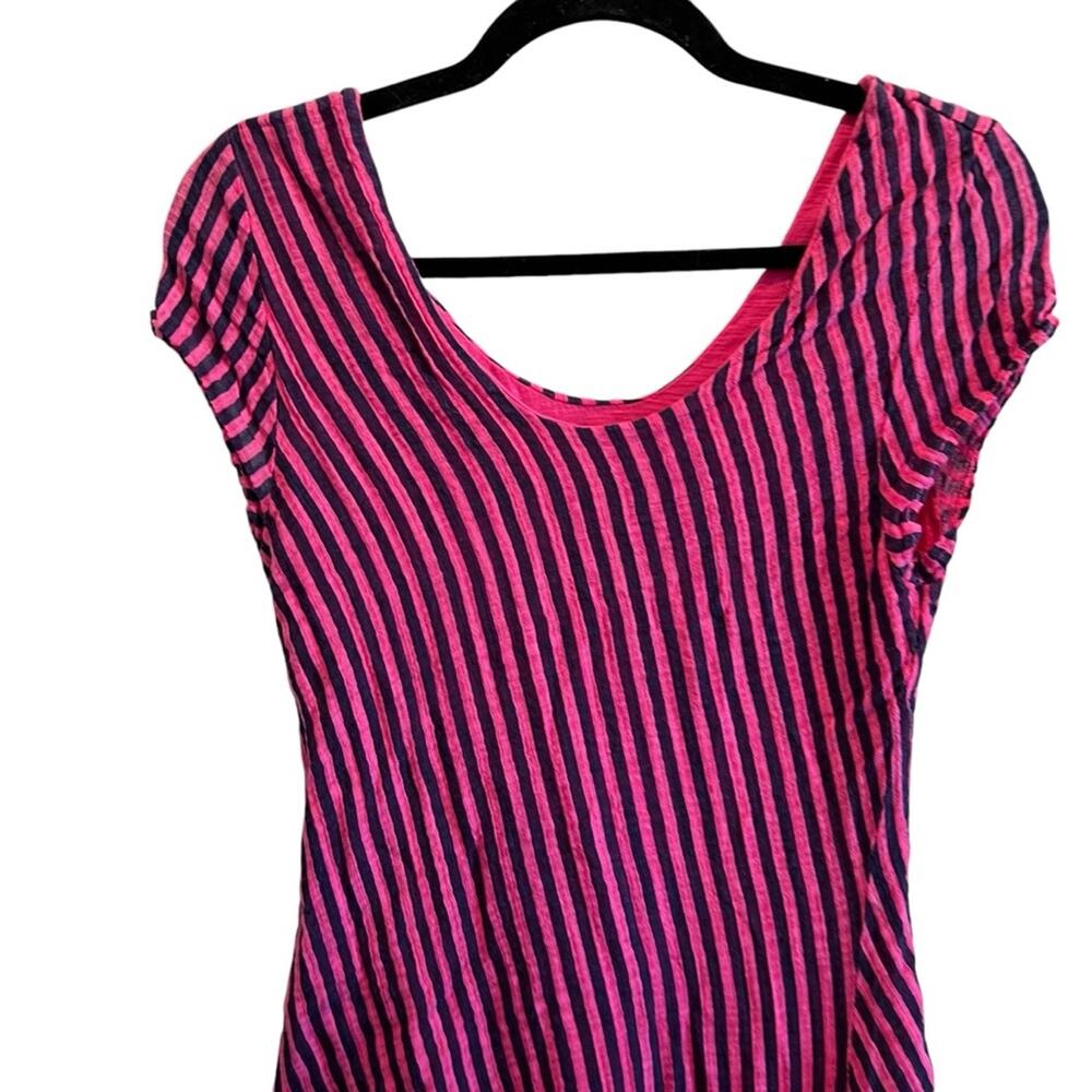 Angela Mara XSmall Womens Lagenlook Dress Artsy Striped Pink Navy - Picture 3 of 9